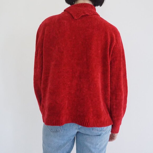 Vintage Alfred Dunner Red Floral Embroidered Chenille Knit Sweater Grandmacore L - Picture 2 of 9